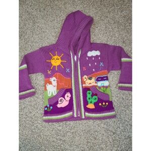 Hand-embroidered Peruvian children's hooded sweater cardigan SIZE 2T
